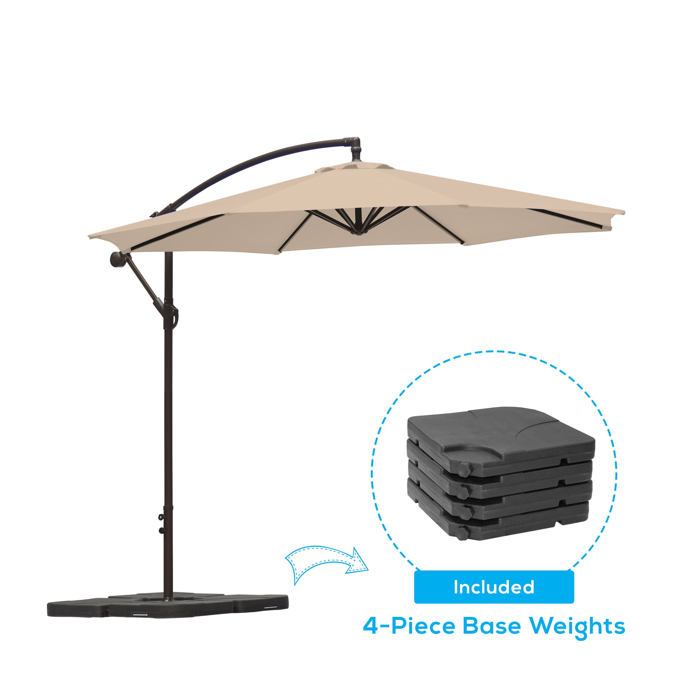 10' Hanging Solar LED Umbrella Patio Sun Shade Offset Market W/Base Tan for sale online 