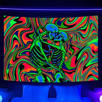 WEBEEDY UV Reactive Skull Butterfly Tapestry - Trippy Glow In The Dark Wall Hanging, 150x130cm