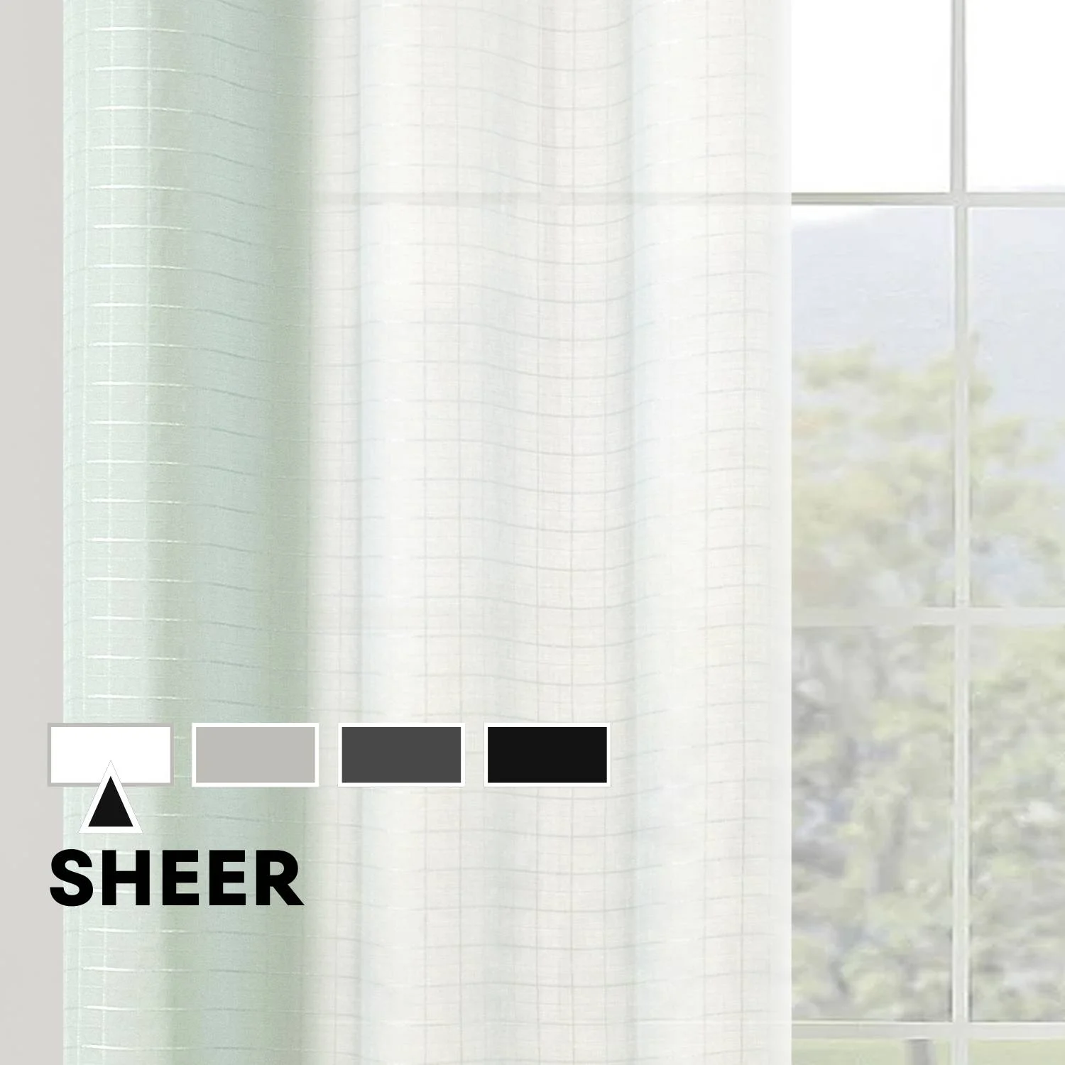 Mainstays Windowpane Sheer Curtain Panel Pair, Set of 2, Soft Sea, 38" W x 84" L