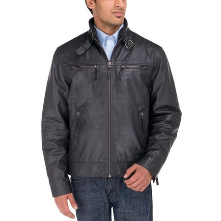 Luciano Natazzi Men's Trim Fit Quality Cow PDM Heritage Look Leather Moto Jacket Dark