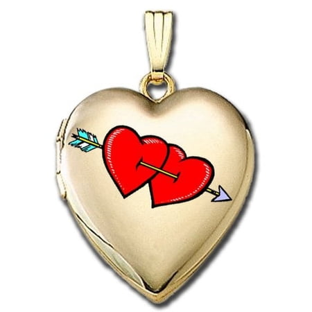 14K Gold Filled "Valentines Arrow Hearts" Sweetheart Locket 3/4 Inch X 3/4 Inch in Solid 14K Gold Filled