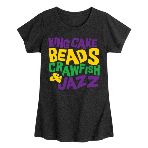Instant Message - King Cake Beads Crawfish Jazz - Toddler & Youth Girls Short Sleeve Graphic T-Shirt