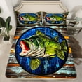 thumbnail image 2 of Homewish Rustic Bass Fish Full Size Sheets for Men, Rustic Wooden Plank Bed Sheets, Western Countryside Sheet Sets, Microfiber Bedroom Decor, 4pcs, 2 of 7