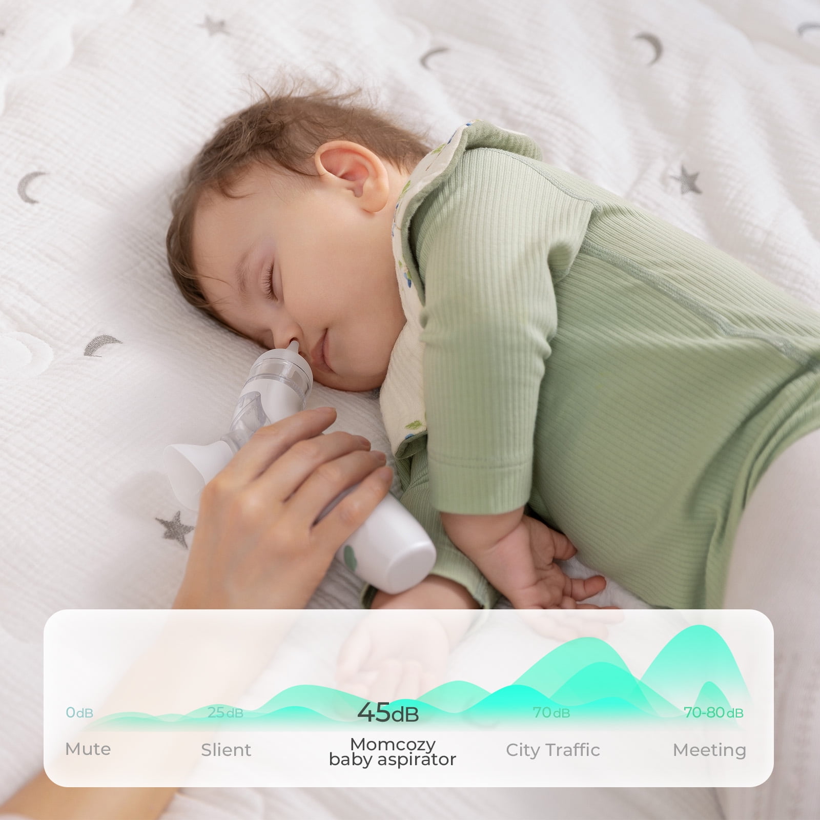 Momcozy BreezyClear™ 2-in-1 Electric Nasal Aspirator with Spray, Nasal Aspirator for Baby, 65kPa Nose Sucker with 4 Adjustable Suction Levels, Portable Electric Nose Cleaner, Light & Music Soothing