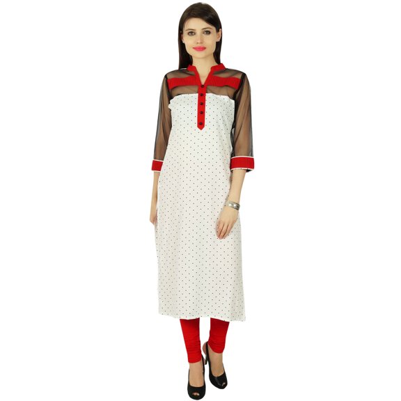 Bollywood Dotted Rayon Ethnic Kurti 3/4 Sleeve Tunic Kurta Women Dress Top