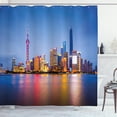 thumbnail image 1 of Ambesonne Urban Shower Curtain, Shanghai City Skyline, 69"Wx84"L, Blue Pink Yellow, 1 of 3
