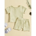 thumbnail image 3 of Faithtur Infant Boys Summer Outfits Solid Color Buttons Short Sleeve Crew Neck T-Shirts and Elastic Waist Shorts 2Pcs Clothes Set, 3 of 9