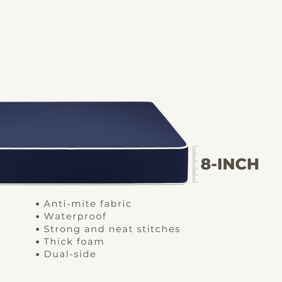 Outdoor Waterproof Mattress 8-Inch, Twin Size, Easy to Clean, Comfortable Foam Mattress, Made in USA