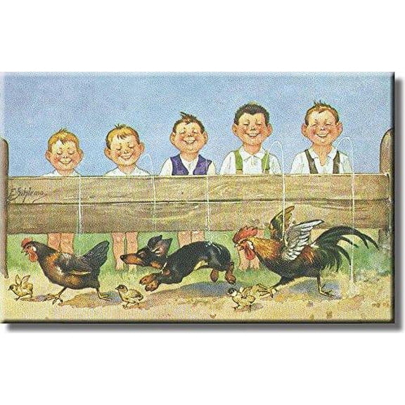 Boys Urinating Contest on a Farm Picture on Stretched Canvas, Wall Art Decor, Ready to Hang!