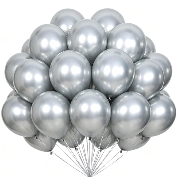 KIRIKOU 12 Inch 50 Pack Silver Balloons Chrome Metallic for Birthday Wedding Baby Shower Graduation Christmas Party Decoration (Silver)