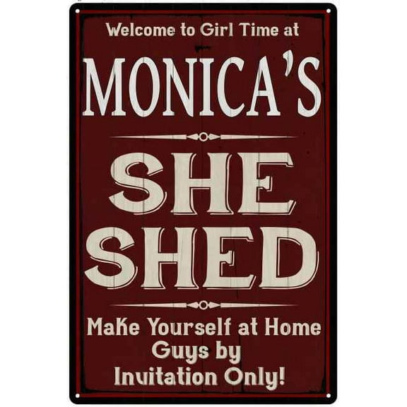 MONICA'S She Shed Red Sign Lady Cave 8 x 12 High Gloss Metal 208120088134