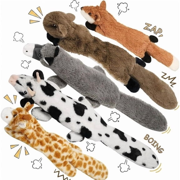Nocciola 5 PCS Jungle Series Crinkle Dog Toys, No Stuffing Squeaky Dog Toys with Double Layer Reinforced Fabric, Squirrel Fox Cow Dog Toys for Small to Large Dogs, Toybox Canine