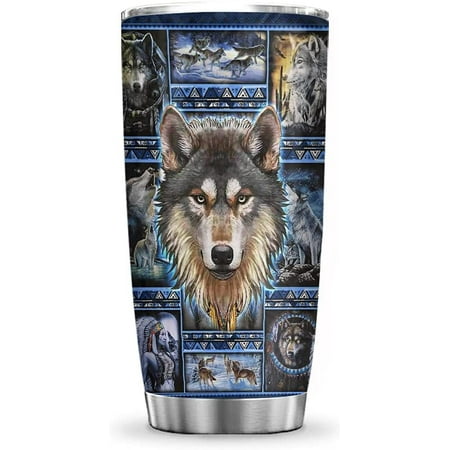 

20oz Wolf Gifts for Women Men Wolf Gifts for Wolf Lovers American Wolf Native Wolf Coffee Tumbler Cup with Lid Double Wall Vacuum Insulated Travel Coffee Mug