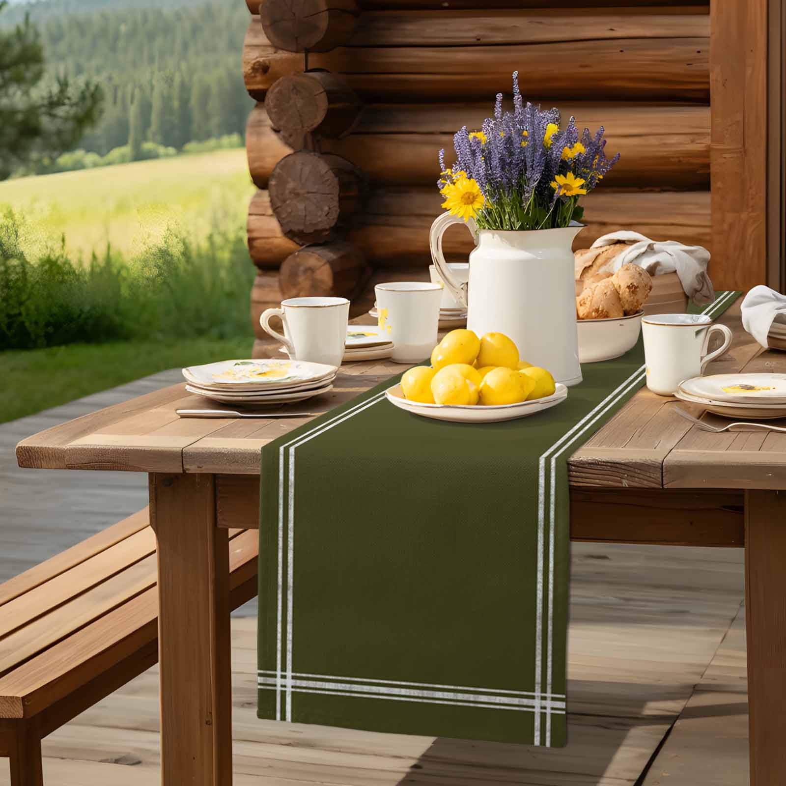 Table Runner Green Solid Color Table Decoration for Kitchen Dinning Dark Olive Table Decoration for Indoor Outdoor Party Wedding Decor 13x90 Inch