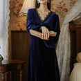 thumbnail image 3 of Defitshape Women's Sexy Velvet Vintage Nightgown Soft Pjs Warm Winter Long Lace Sleeping Spring Thick Loungewear Navy X-Large, 3 of 4