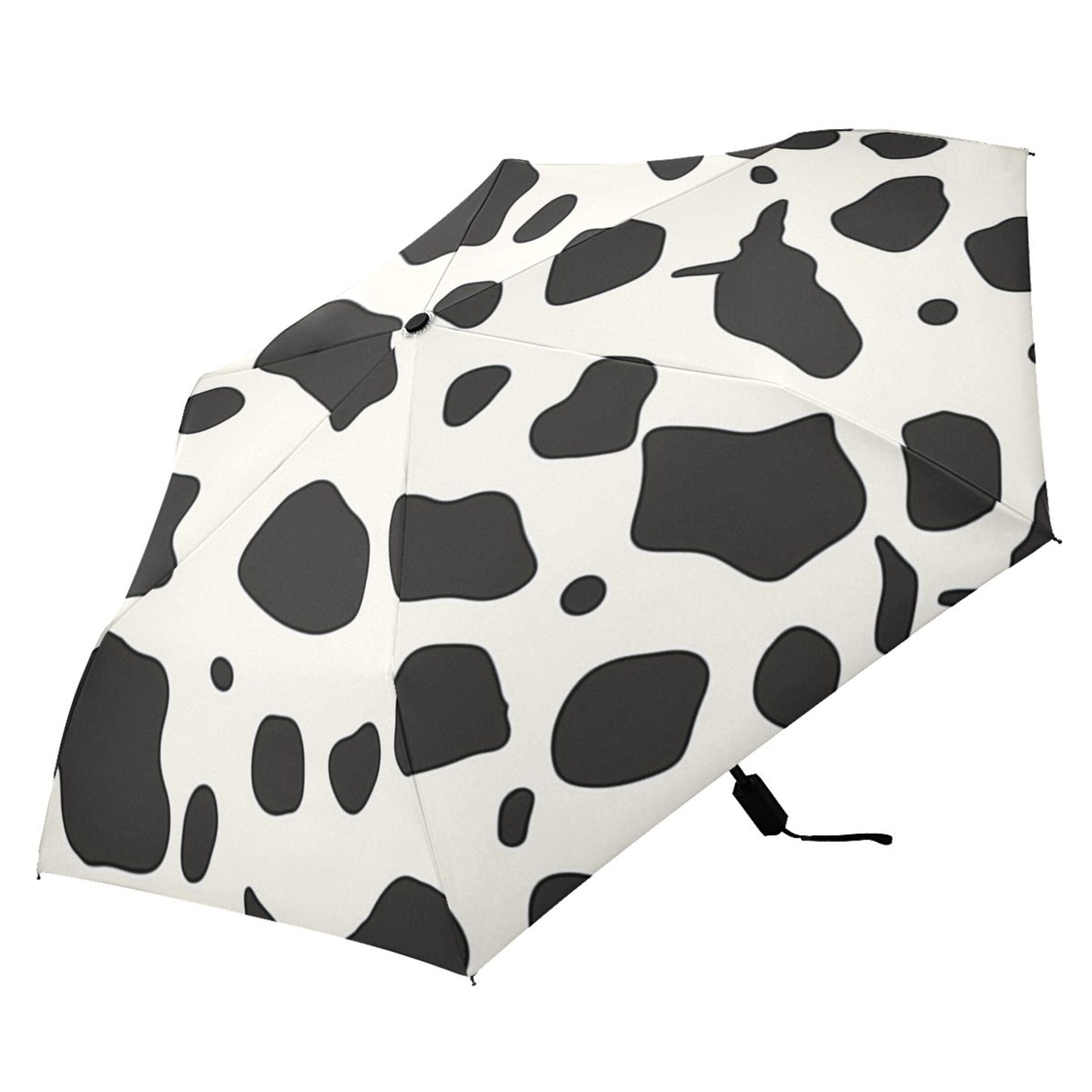 Cow Spots All Weather Umbrella Triple Folding Parasol 6 Ribs UV Protection Portable