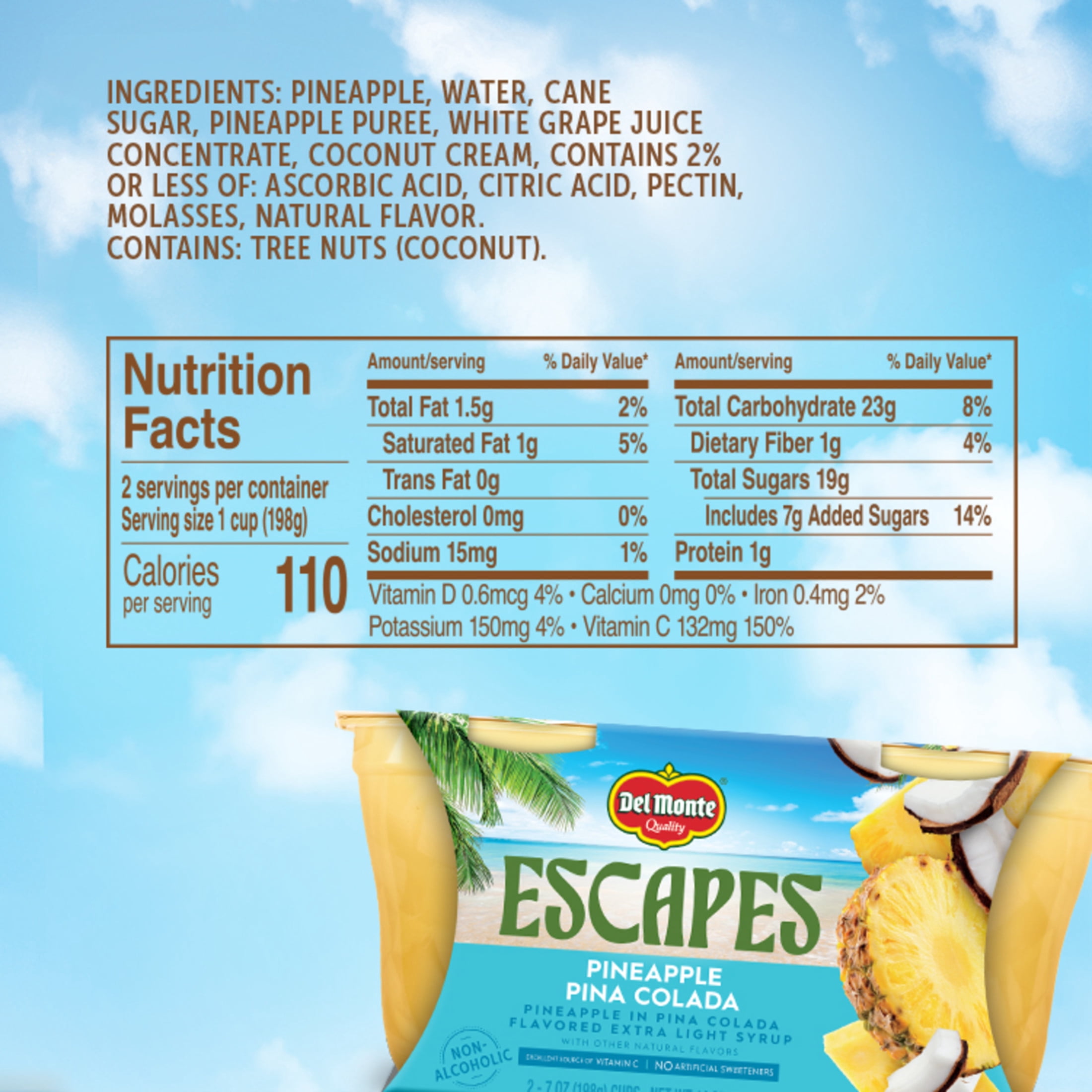 Del Monte Escapes Pineapple Pina Colada, 2-7 oz. Cup