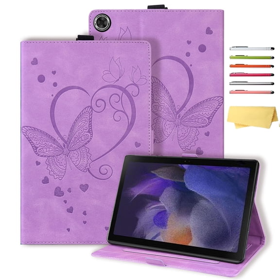 ELEHOLD for Samsung Galaxy Tab A11  (2025) 11 Inch Leather Case,Embossed Butterfly Pattern Folio Flip Case Card Slots Kickstand Magnetic Clasp Shockproof Case for Samsung Tab A11 ,Purple