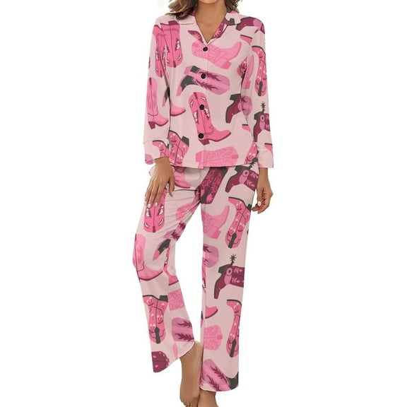 Top-kevin Women's Pajama Sets Cowboy Cowgirl Boots Long Sleeve Lounge Sets Pjs Sleepwear with Pockets