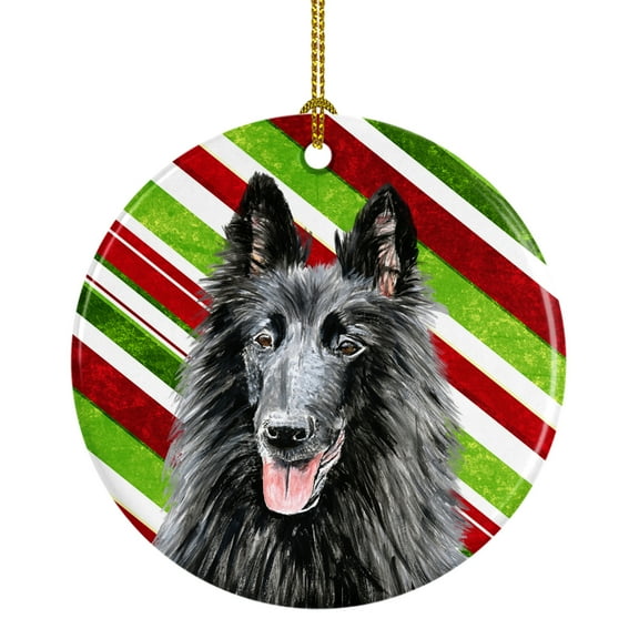 Carolines Treasures SC9358-CO1 Belgian Sheepdog Candy Cane Holiday Christmas Ceramic Ornament, Multicolor