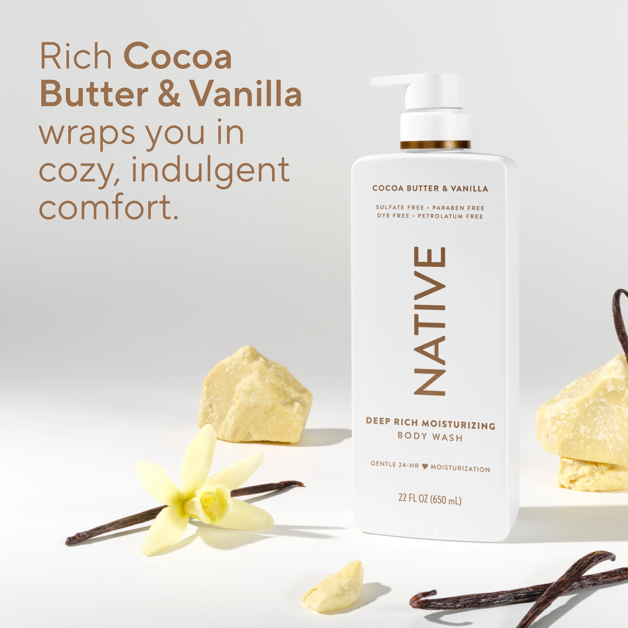 Native Moisturizing Body Wash, Cocoa Butter & Vanilla, Sulfate Free, 22 fl oz