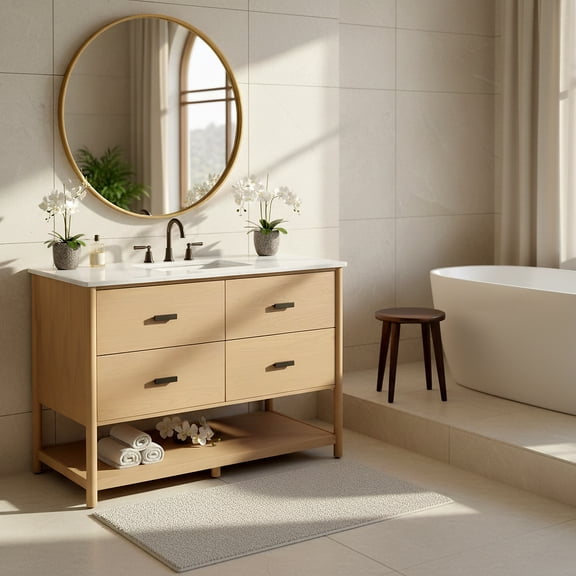 Safavieh Couture Jaylessa 48" Single Sink Bathroom Vanity, Natural/White