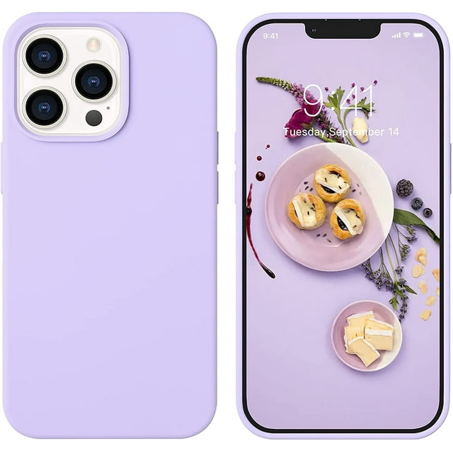 Compatible with iPhone 13 Pro Case Liquid Silicone Soft Gel Rubber Full-Body Shockproof Protective Anti-Scratch Microfiber Lining Cushion Slim Phone Cover iPhone 13 Pro 6.1" 2021, Purple