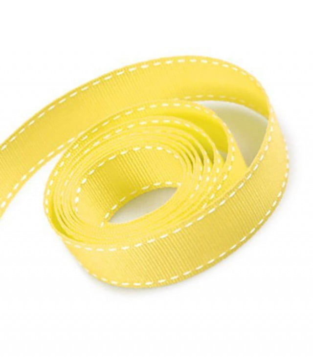 5/8 Inch Yellow Grosgrain Ribbon with White Stitching