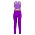 thumbnail image 3 of dPois Kids Girls Dance Unitards Sleeveless Keyhole Back Gymnastics Leotards with Yoga Leggings Pants Purple 6, 3 of 7