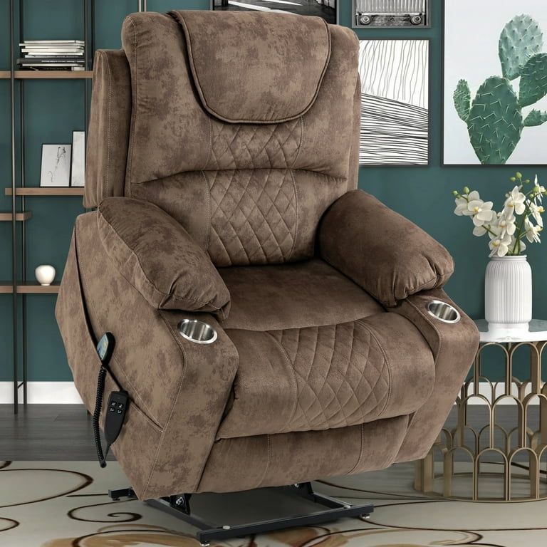 aisword Brown5 Enhanced Flagship Oversized Dual Okin Motor Chenille Recliner LiftSofa with Massage Heating and Assisted Standing, Brown5+Dual Motors
