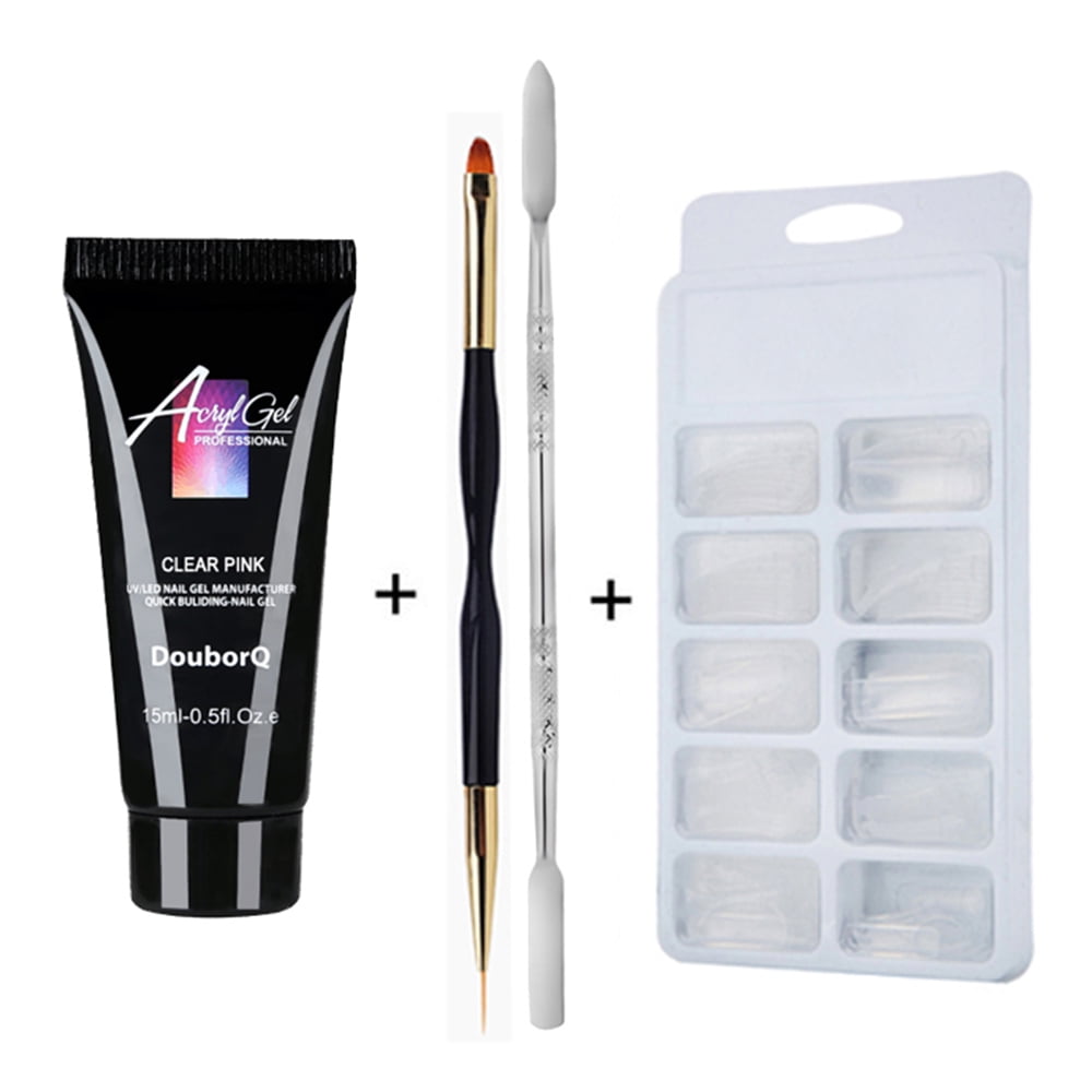 Nail Gel Set UV LED Nail Gel Set Nail Extension Gel Kit Clear Acrylic False Nail Tips Double End Nail Pusher Nail Pen for Quick Nail Extension Salon Nail Tool Kit