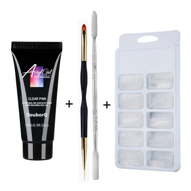 Nail Gel Set UV LED Nail Gel Set Nail Extension Gel Kit Clear Acrylic False Nail Tips Double End Nail Pusher Nail Pen for Quick Nail Extension Salon Nail Tool Kit