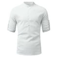 thumbnail image 2 of asdoklhq Clearance, 2025 Summer Fall Mens Tops Clearance under $5 Men Cotton Linen Shirt Pullover Casual Stand-up Collar Solid Beach T-Shirt,White S, 2 of 4
