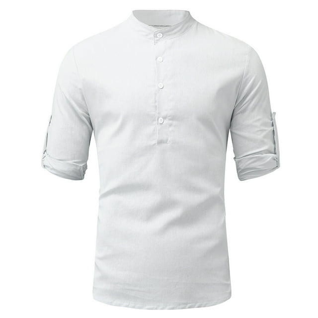 TIMIFIS Chemise Homme en Coton et Lin à Manches Longues Hippie Décontractée de Plage T-Shirts-Whitefall