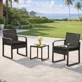 thumbnail image 6 of Aiho 3 Pieces Outdoor Bistro Set with Glass Table, Patio Rattan Furniture Set with Soft Cushions for Balcony, Backyard, Garden, Pool, Black, 6 of 6