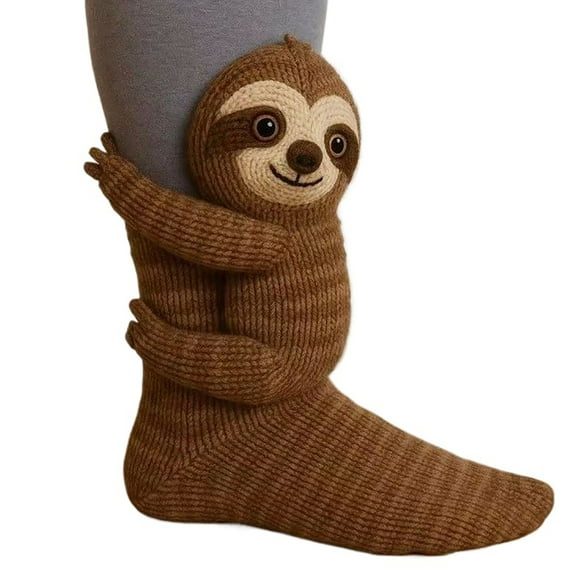 3D Knit Animal Socks,Knit Animal Hug Socks,Winter Warm Thick Funny Christmas Socks Gifts for Women Men,Free size,Sloth