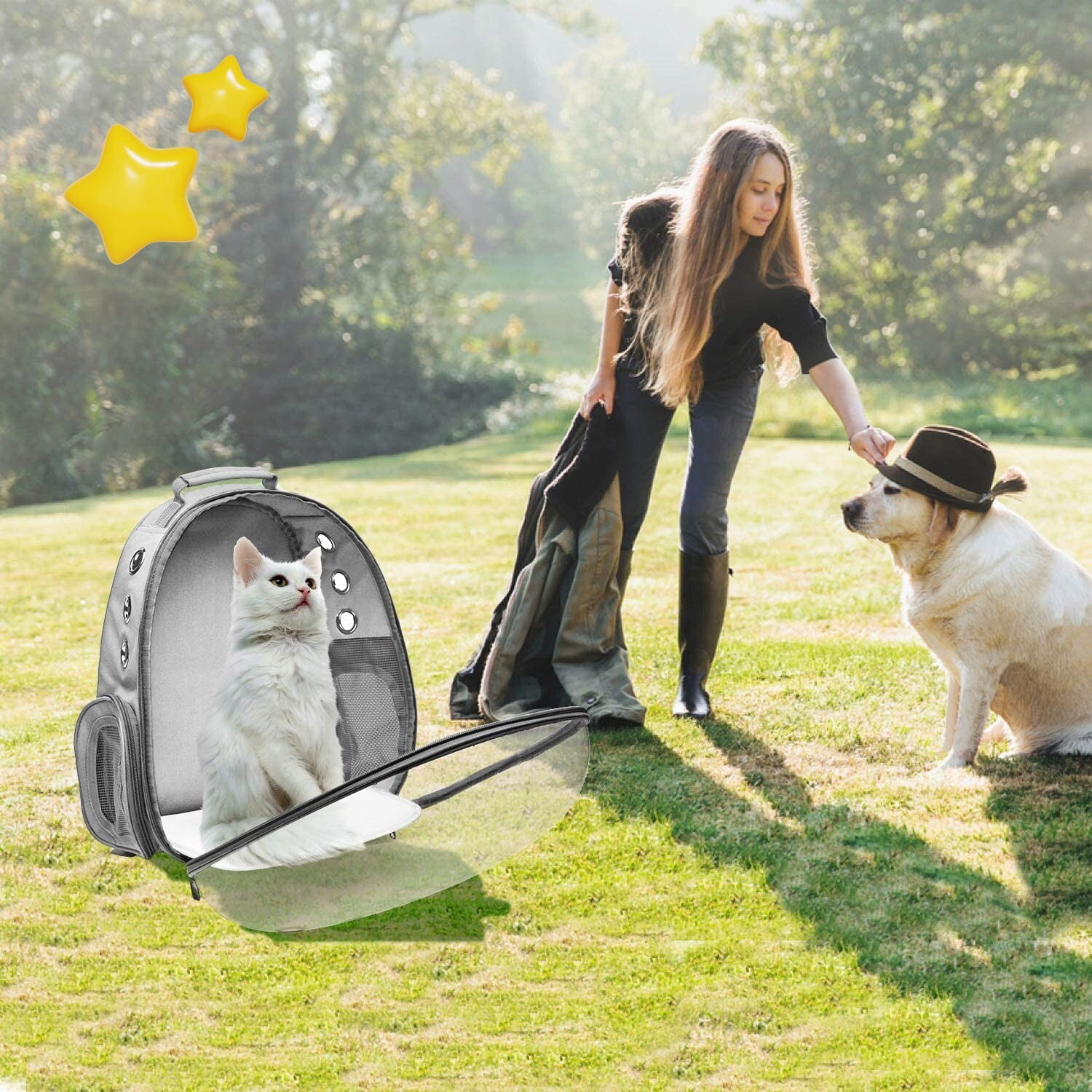FASTBIRD Cat Carrier Backpack, Space Capsule Pet Bag Hiking Backpack, Pets and Small Dogs, Airline-Approved For Travel, Hiking, Walking & Outdoor Use, Gray