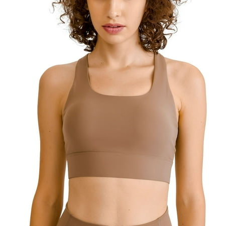 SWSMCLT Women s Workout Top Yoga Crop Top Crop Built In Bra Sports Bra Full Coverage Push Up Backless Spandex Trendy Brown 8