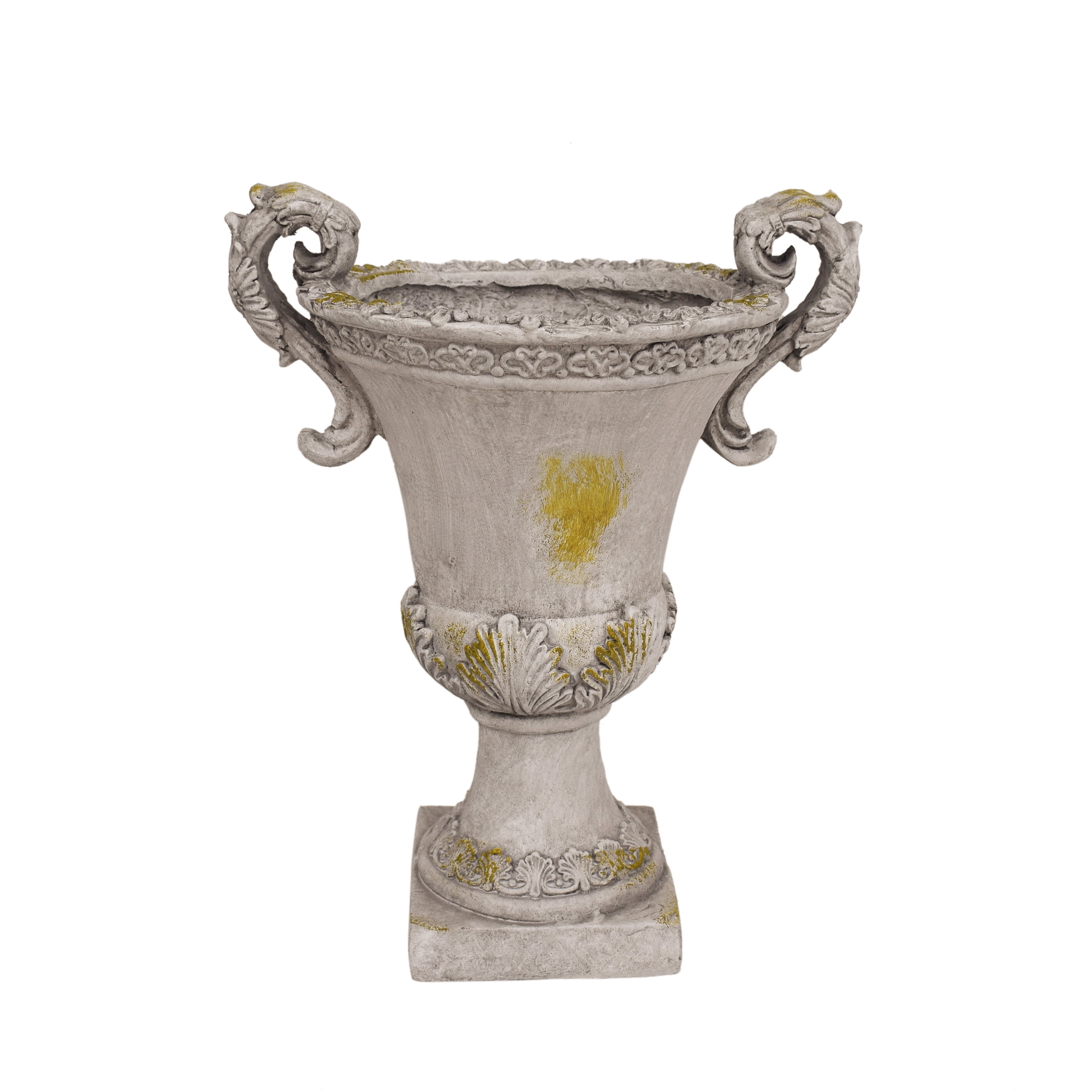 Egypt Outdoor Light Weight Concrete Chalice Garden Urn Planter, Gray Moss