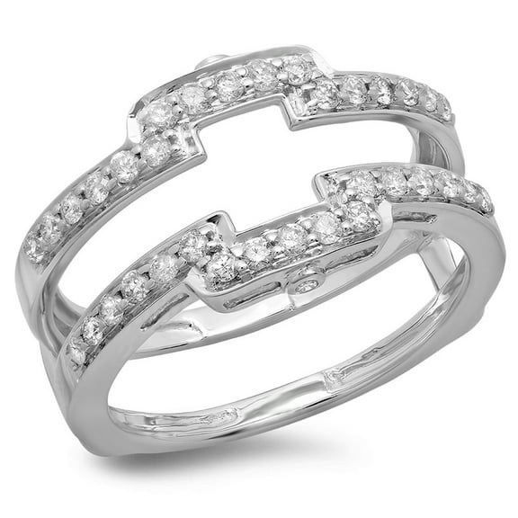 0.50 Carat (ctw) 18K White Gold Round Cut Diamond Ladies Anniversary Wedding Band Enhancer Guard Double Ring 1/2 CT