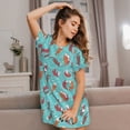 thumbnail image 3 of Fotbe Sea Otters Family In Blue Water Bata de Dormir para Mujer con Estampado, Camisón de Algodón de Manga Corta, Ropa de Dormir Casual, 3 of 6