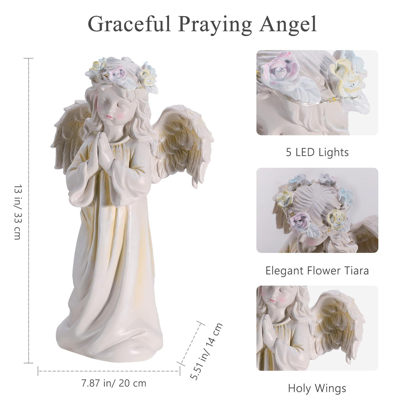 Angel Garden Statue,Memory Guardian Waterproof Outdoor Solar Garden Decor with Warm Light,Praying Angel Figurine Sculpture for Lawn Yard Patio,Sympathy Gift,White