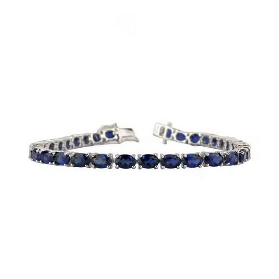 Oval Cut Lab-Created Blue Sapphire Tennis Bracelet for Women, 925 Sterling Silver, Prong Set, Elegant Gift for Her, Timeless Design, Jewelry for Special Occasions