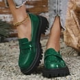 thumbnail image 2 of Rokment Women's Vintage Patent-Leather Oxfords Penny Loafers Walking Shoes 2026 Spring Fall Trendy Casual Platform Chunky Lug Sole Mid Heels Slip on Dress Shoes Green Size 9.5, 2 of 5