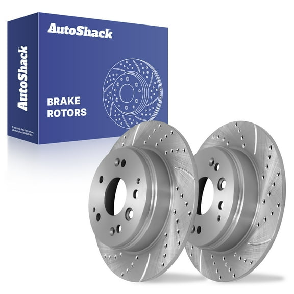 AutoShack Rear Solid Drilled & Slotted Silver Zinc Coated Brake Rotors 2-PC Set Replacement for 2004-2008 Acura TL 2003-2011 Honda Element SilverShield Pro 11.1" (282 mm)