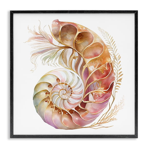 Stupell Industries Glam Curled Nautilus Pattern Black Framed Giclee Art, 12 x 12, by Birch&Ink
