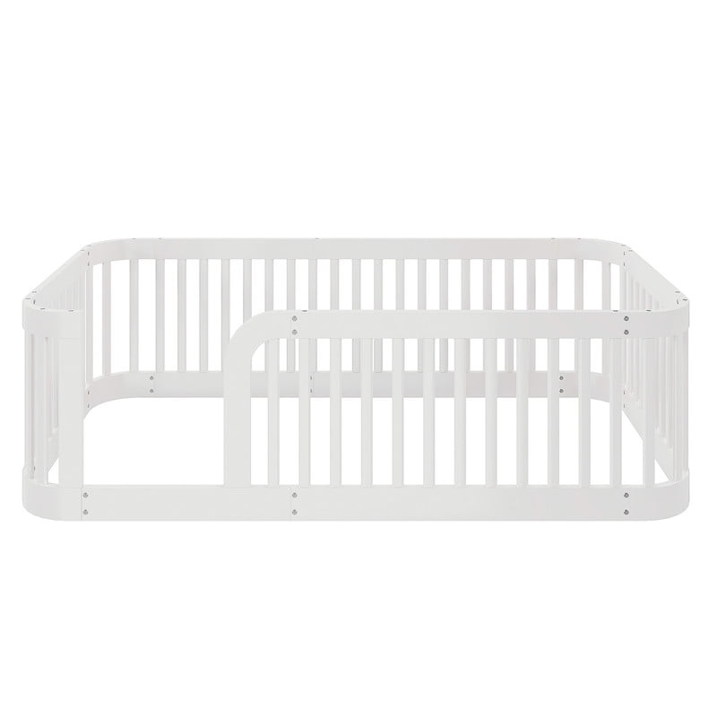 Duxelifin Twin Size Floor Bed with High Rails for Kids, Solid Wood Floor Bed Montessori Frame, No-Slat Design, Modern Toddler Floor Bed for Boys Girls (White)