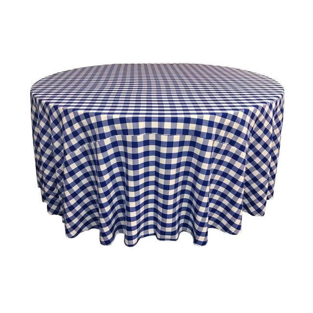 LA Linen TCcheck132R-RoyalK50 Nappe à Carreaux en Polyester, Blanc & Bleu Royal - 132 Po. Rond