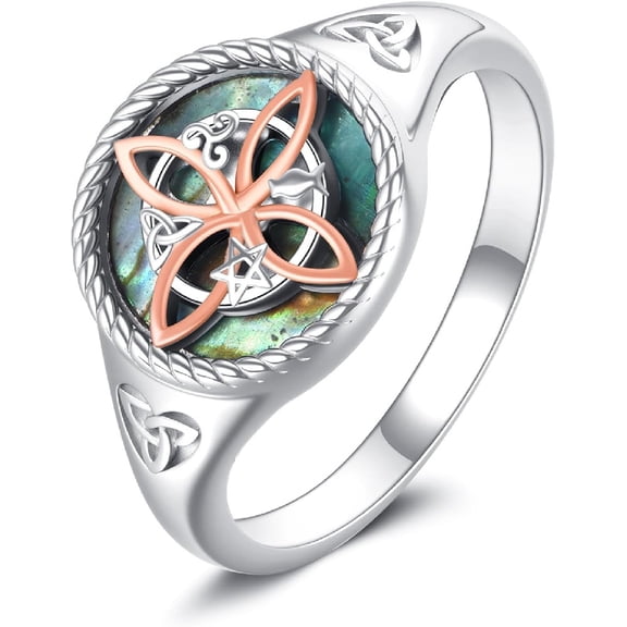 XATENJE Witches Knot Ring 925 Sterling Silver Anillo Nudo de Bruja Plata Ring Abalone Celtic Knot Jewelry Gifts for Women