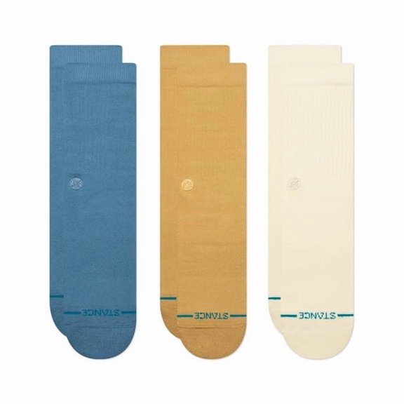 Stance Icon 3 Pack Crew Socks – Multi-Color (Blue/Tan/Cream) – Men’s Size US 9–13